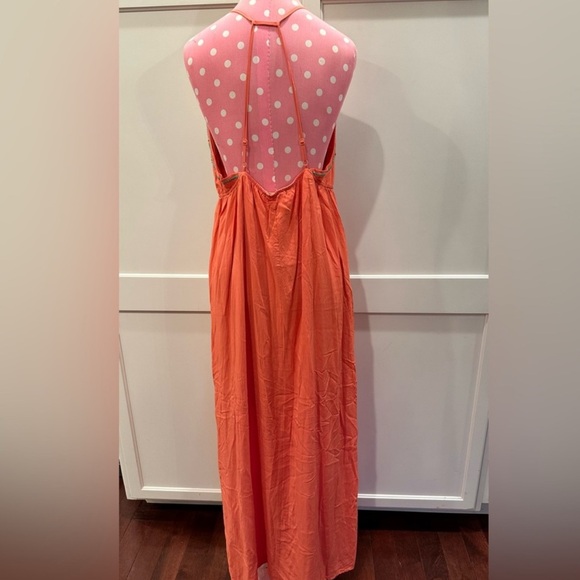 Flying Tomato Topical Orange Maxi Dress Size Small Embroidered Lined Cruise - Picture 3 of 11